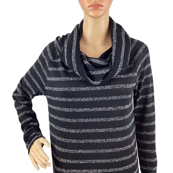 Lou & Grey Sweater Size M Black Stripe Cowl Neck - Picture 2 of 7